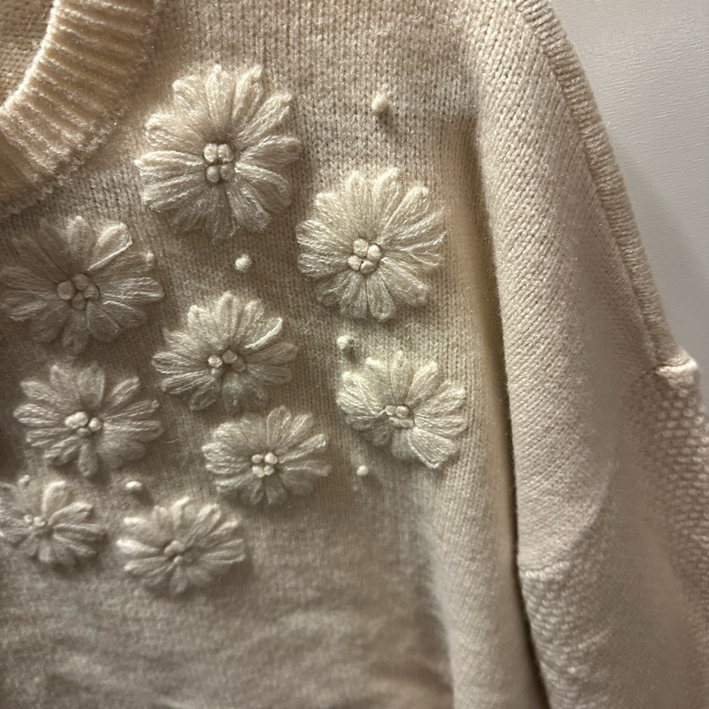 HYACINTH HOUSE FLOWER EMBROIDERED SWEATER CREAM puff sleeve Tuckernuck - Picture 5 of 10